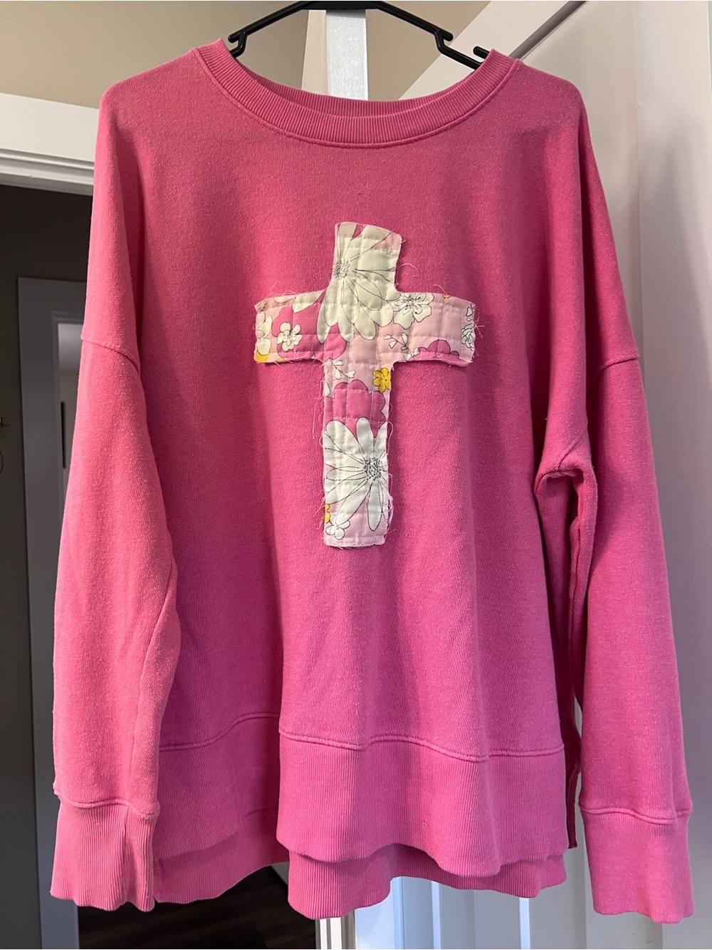 Time and Tru Pink Floral Cross Crewneck Sweatshirt Homemade